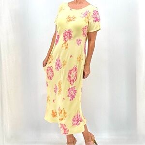 Laura Ashley Vintage 90’s Cottagecore Romantic Butter Yellow Floral Slip Dress